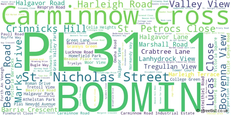 A word cloud for the PL31 1 postcode